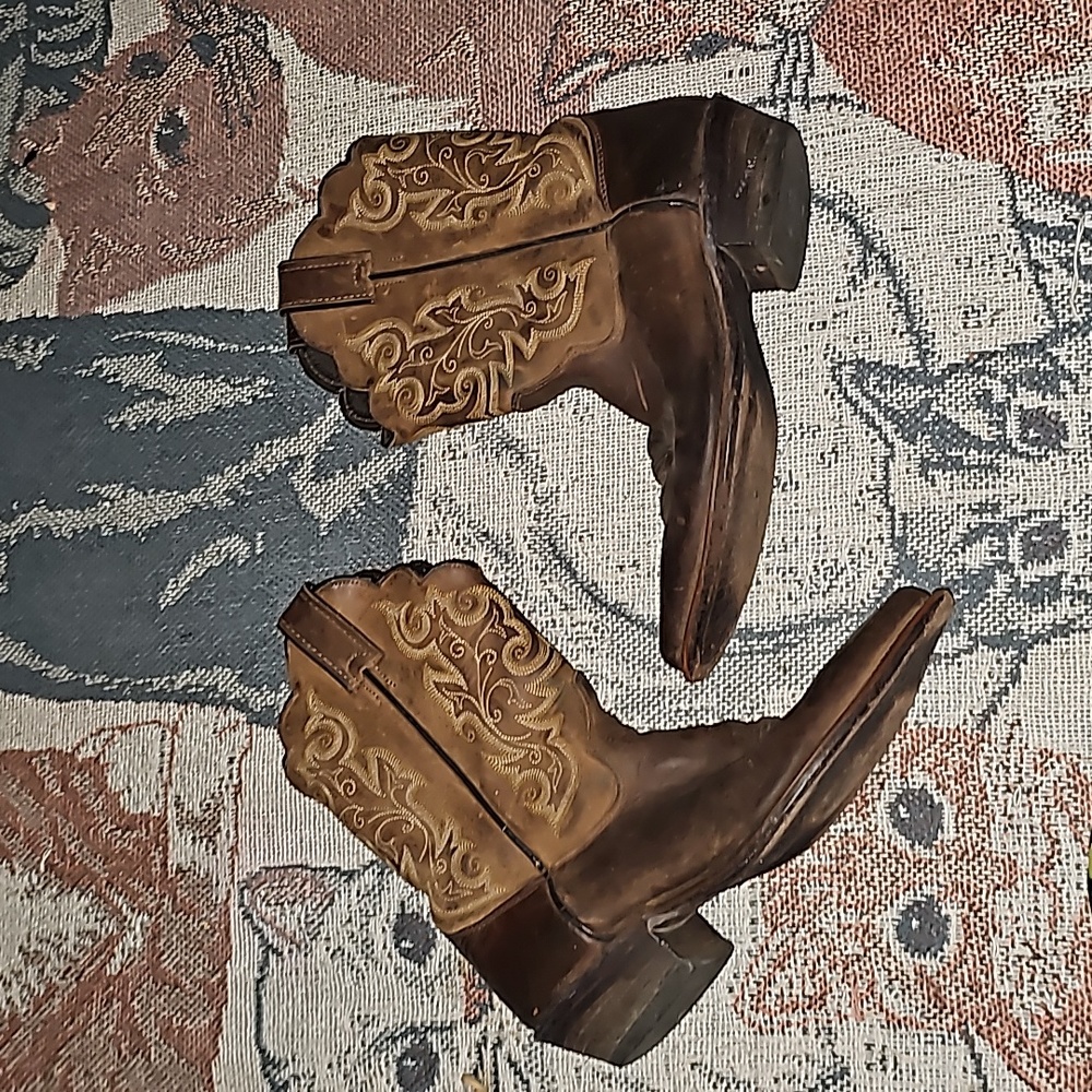 Justin cowgirl boots Western brown leather women's 8.5B pull on